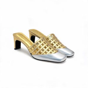 CHANEL 26M Cruise Collection Cutout Woven Square Toe Block Heel Mules