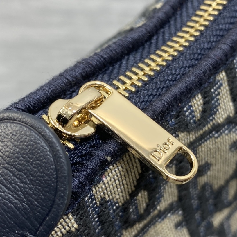 Dior Oblique Bow Chain Pouch in Canvas with Leather Trim and Zipper for Shoulder Bag Carry