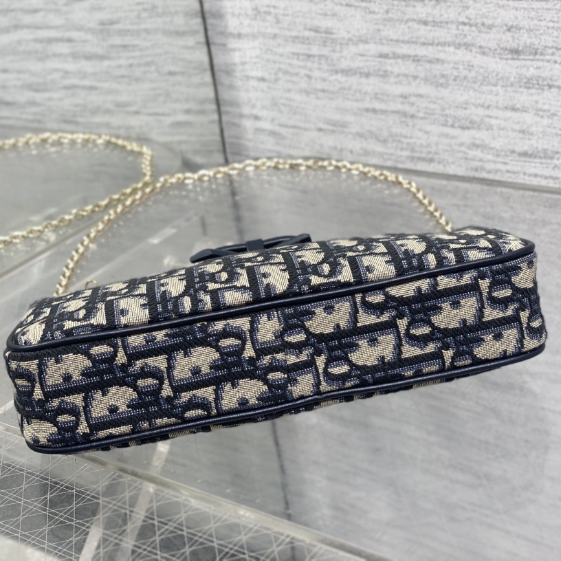 Dior Oblique Bow Chain Pouch in Canvas with Leather Trim and Zipper for Shoulder Bag Carry