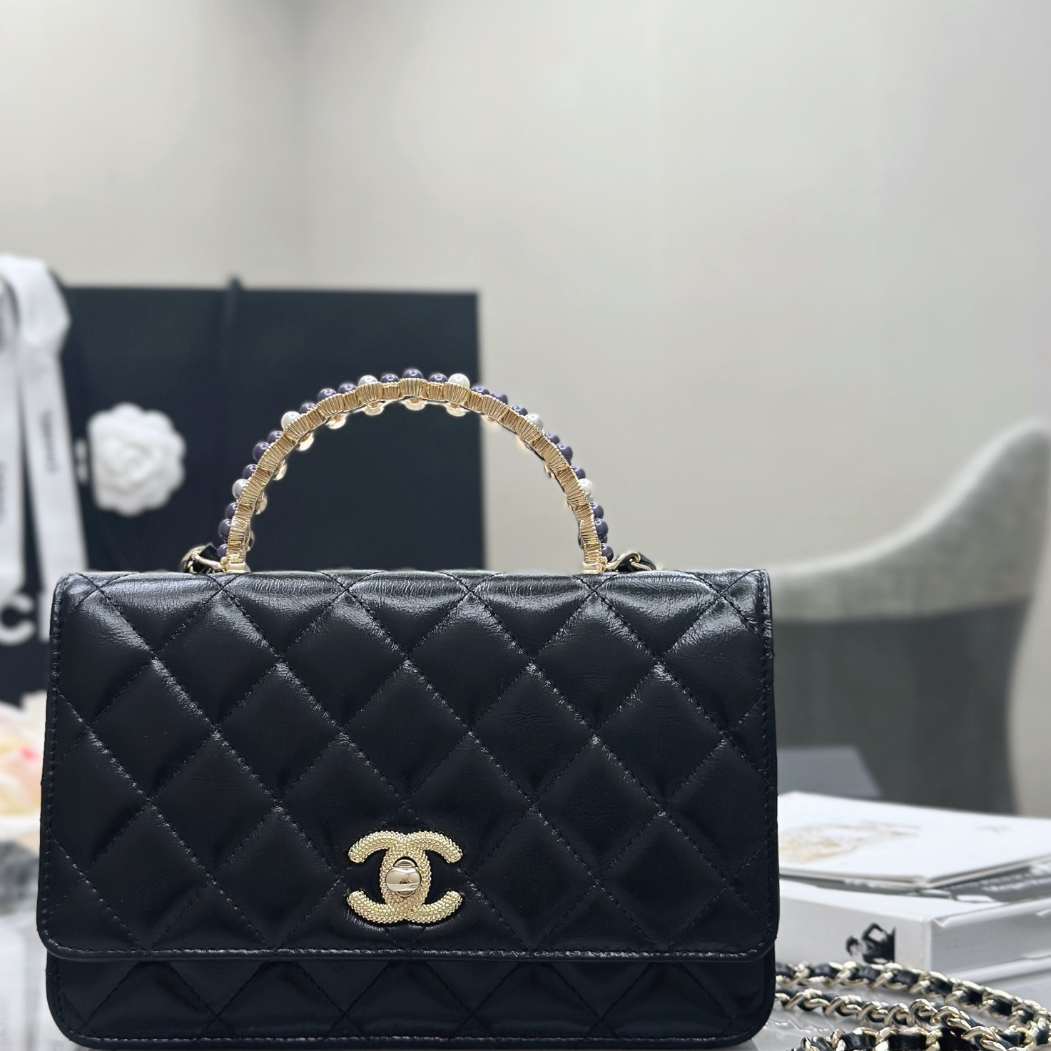 Chanel WOC Mini Wallet on Chain in Caviar Leather and Magnetic Snap Shoulder Crossbody Designer