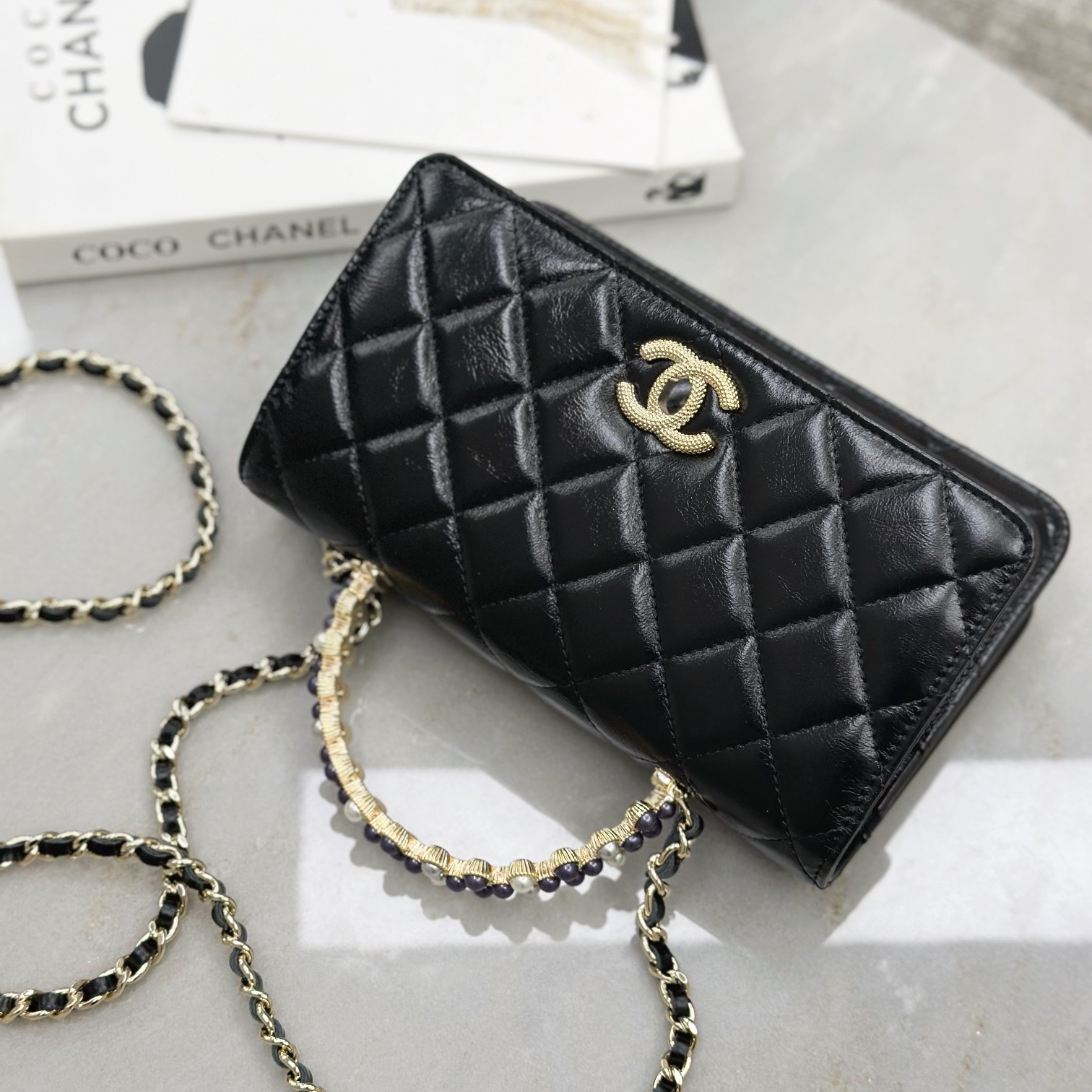 Chanel WOC Mini Wallet on Chain in Caviar Leather and Magnetic Snap Shoulder Crossbody Designer