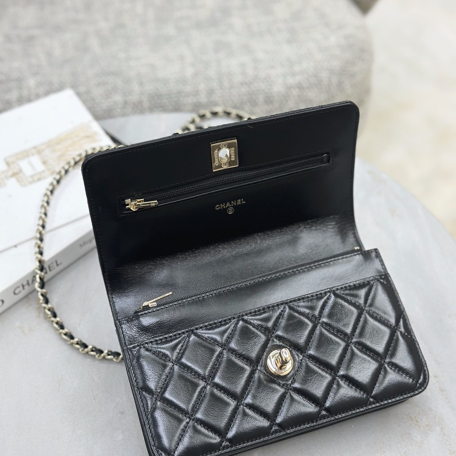 Chanel WOC Mini Wallet on Chain in Caviar Leather and Magnetic Snap Shoulder Crossbody Designer