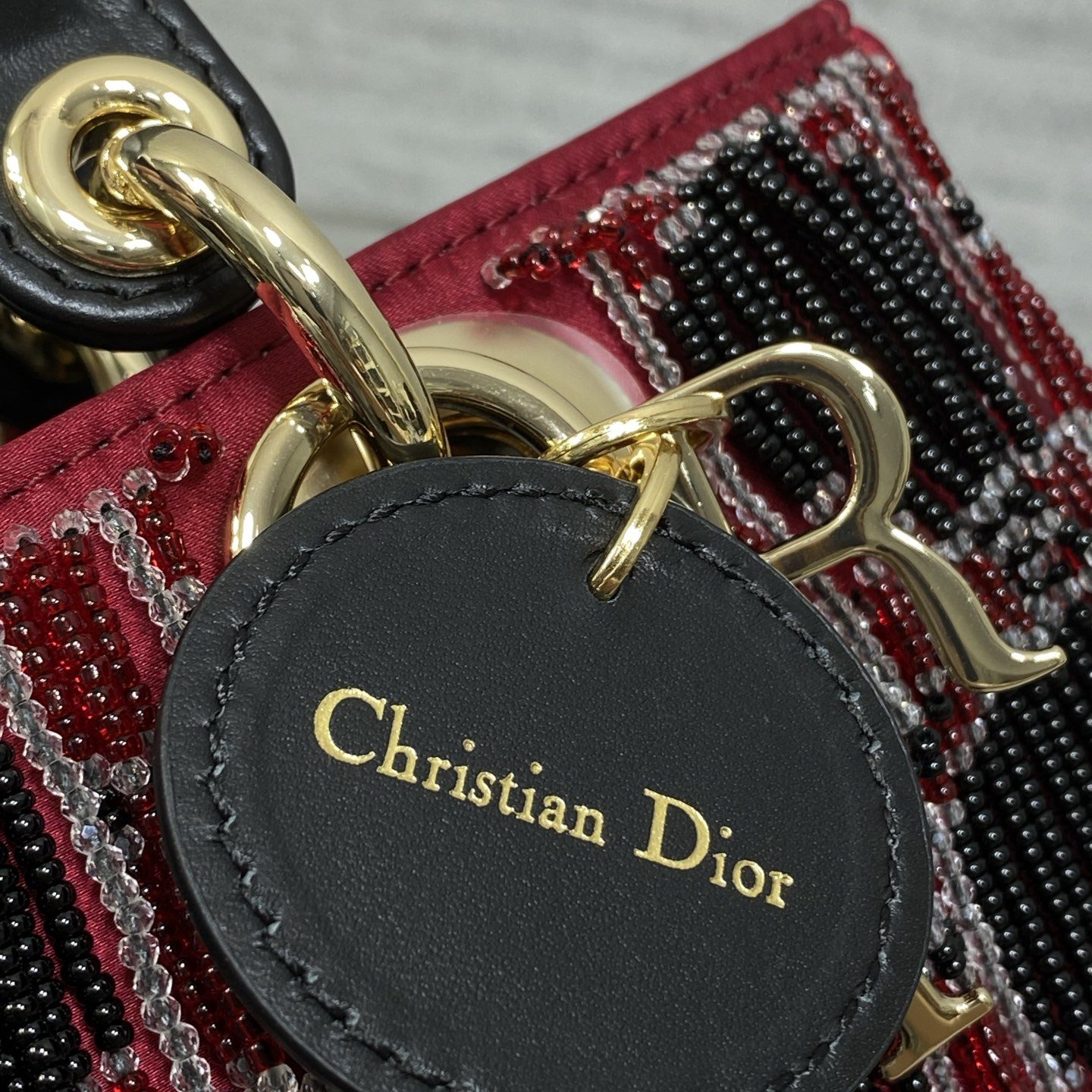 Dior Lady in Cannage Quilted Fabric with Beading and Magnetic Snap for Handheld Carry