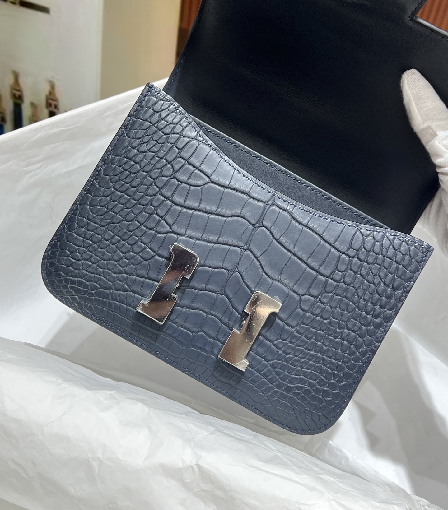 Hermes Constance in Hippopotamus Leather with H Closure for Handheld and Shoulder Crossbody Carry