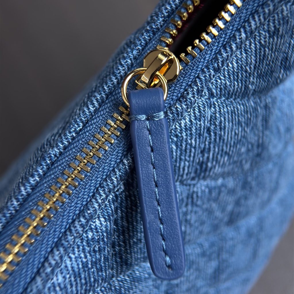 Chanel Bucket PM in Beige Denim with Zipper and Gold Hardware for Shoulder Crossbody Carry