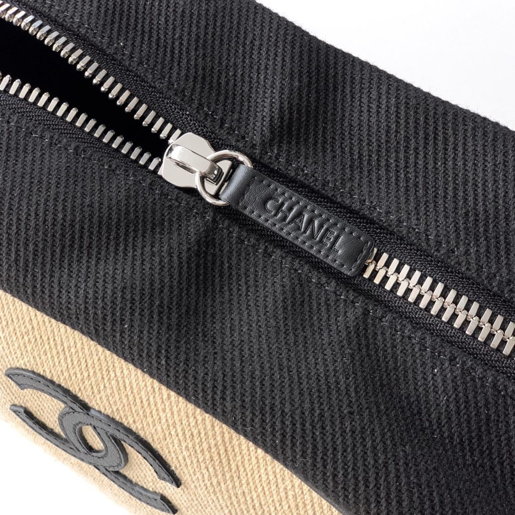 Chanel Coco Beach Large in Canvas with Leather Trim and Zipper for Hand Shoulder Carry