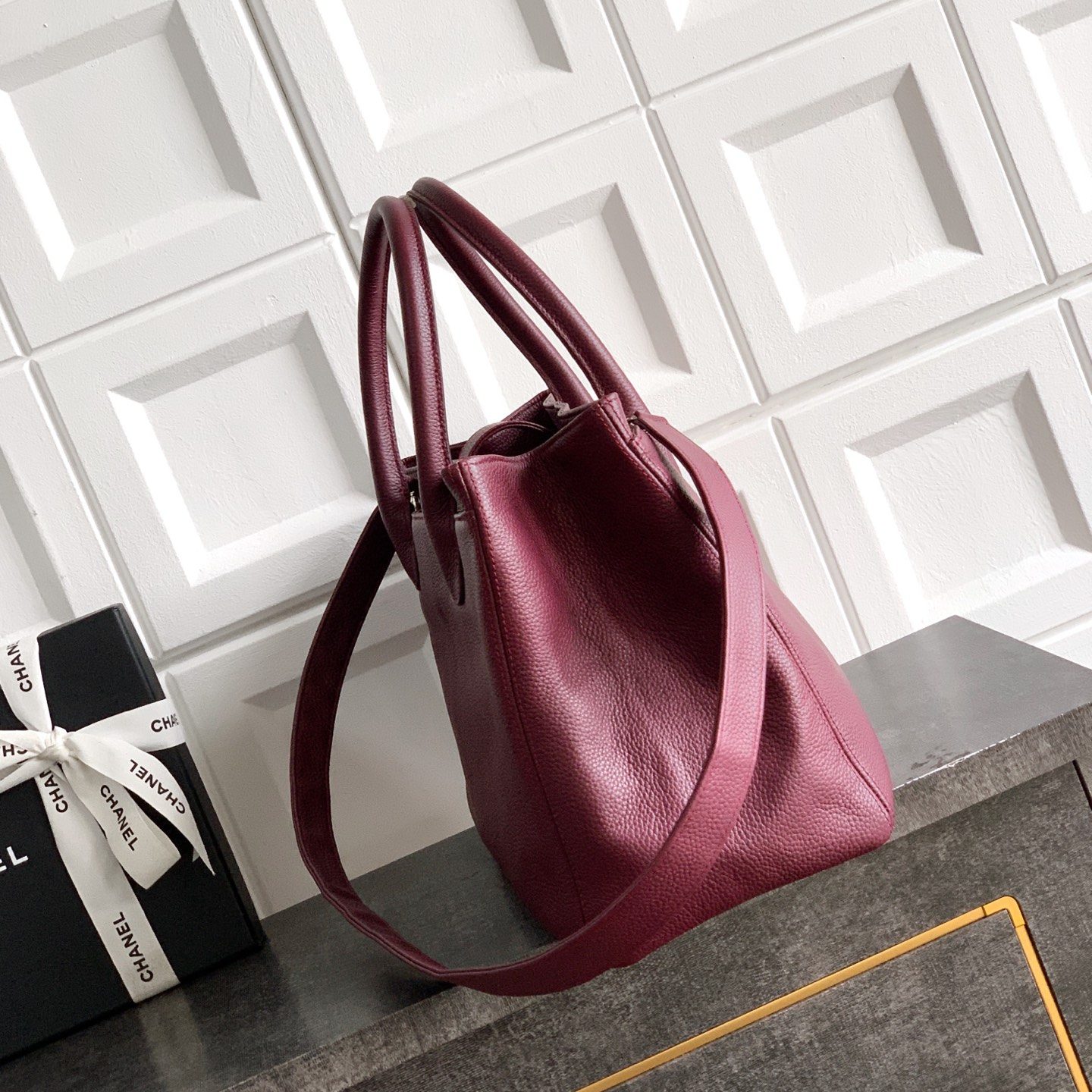 Chanel Cerf Tote Large in Calfskin Leather with Zipper Closure for Hand Shoulder Crossbody Carry