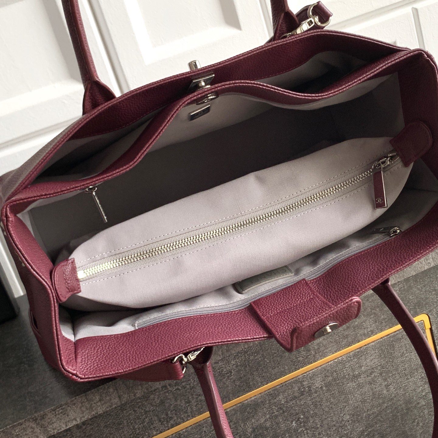 Chanel Cerf Tote Large in Calfskin Leather with Zipper Closure for Hand Shoulder Crossbody Carry