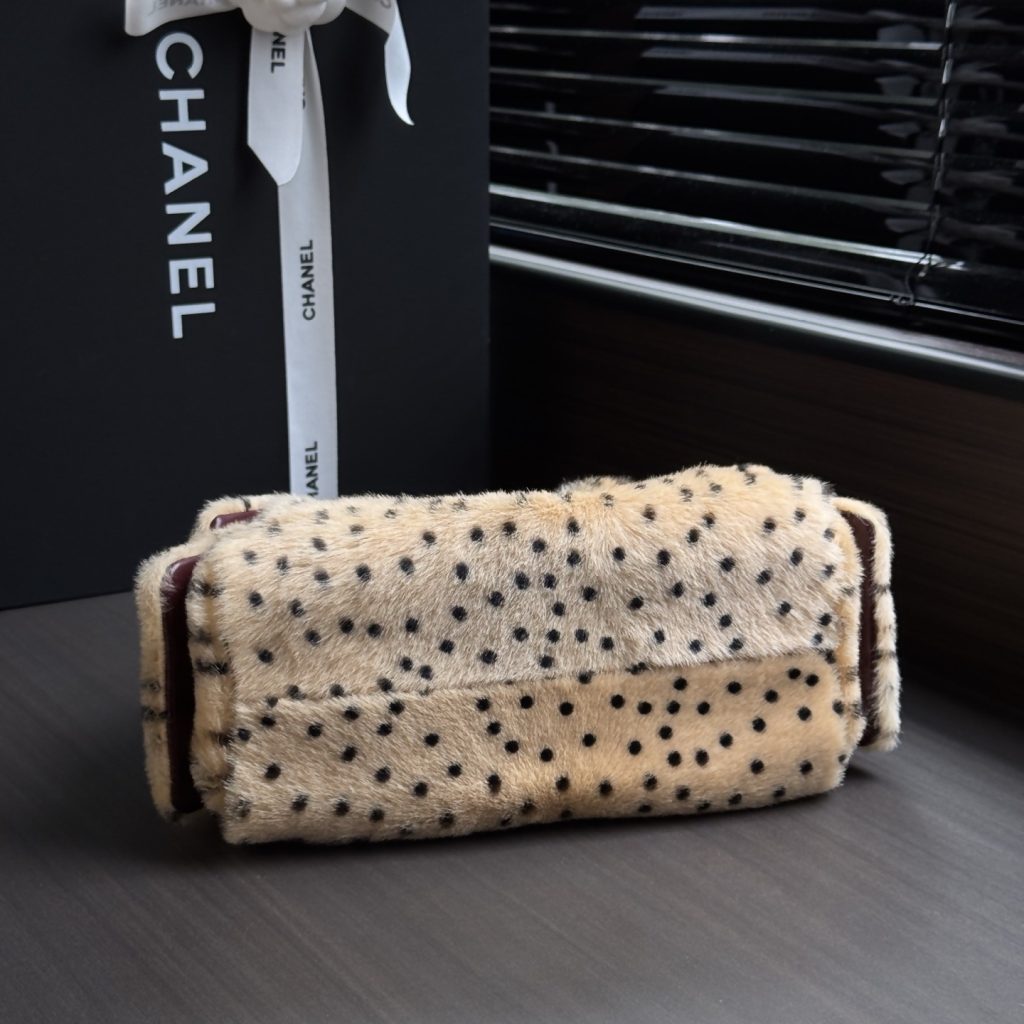 Chanel Mini Bucket Bag in Short Pile Fur with Drawstring and Gold Hardware for Shoulder Carry