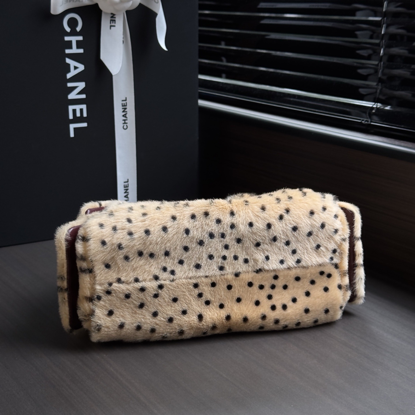 Chanel Mini Bucket Bag in Short Pile Fur with Drawstring and Gold Hardware for Shoulder Carry