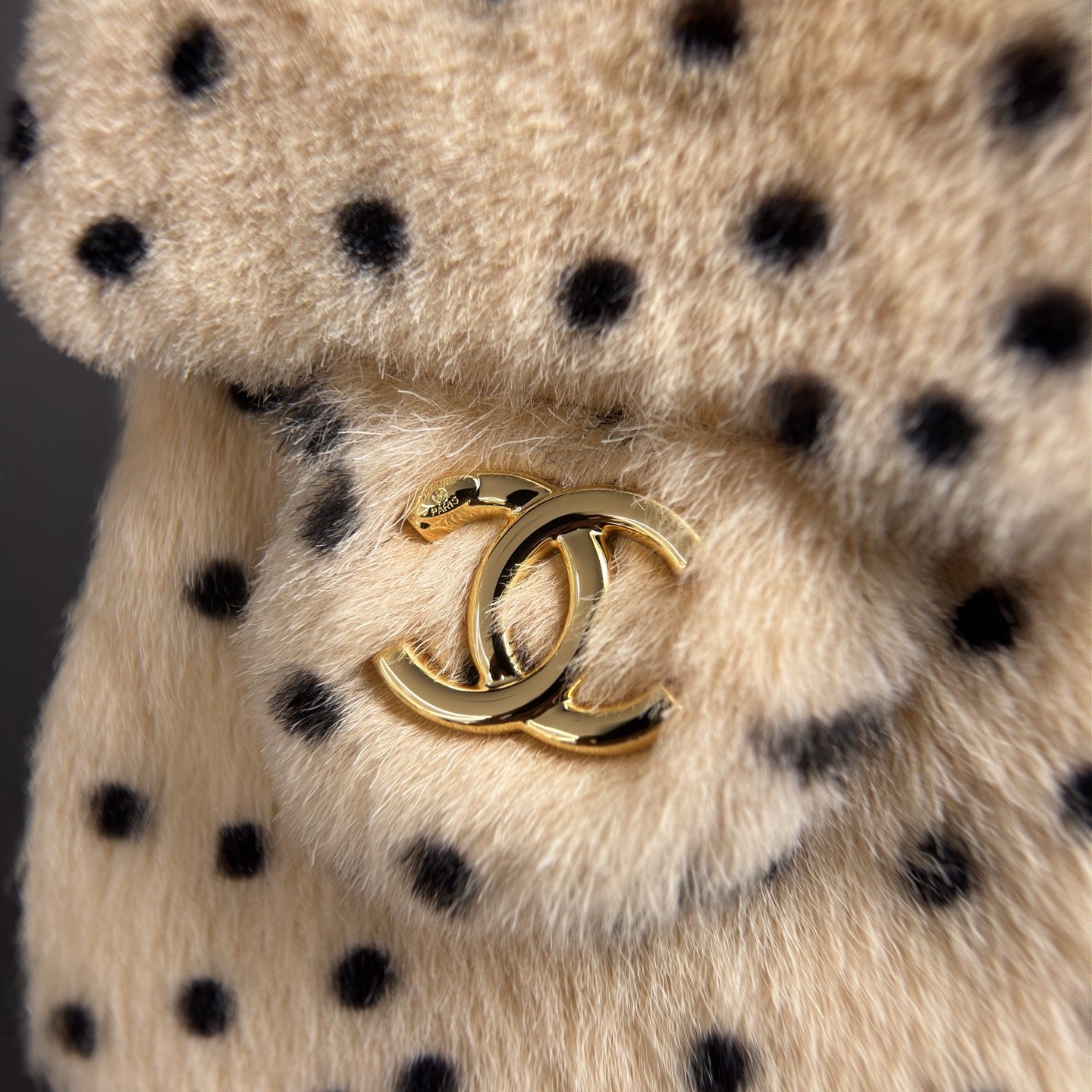 Chanel Mini Bucket Bag in Short Pile Fur with Drawstring and Gold Hardware for Shoulder Carry