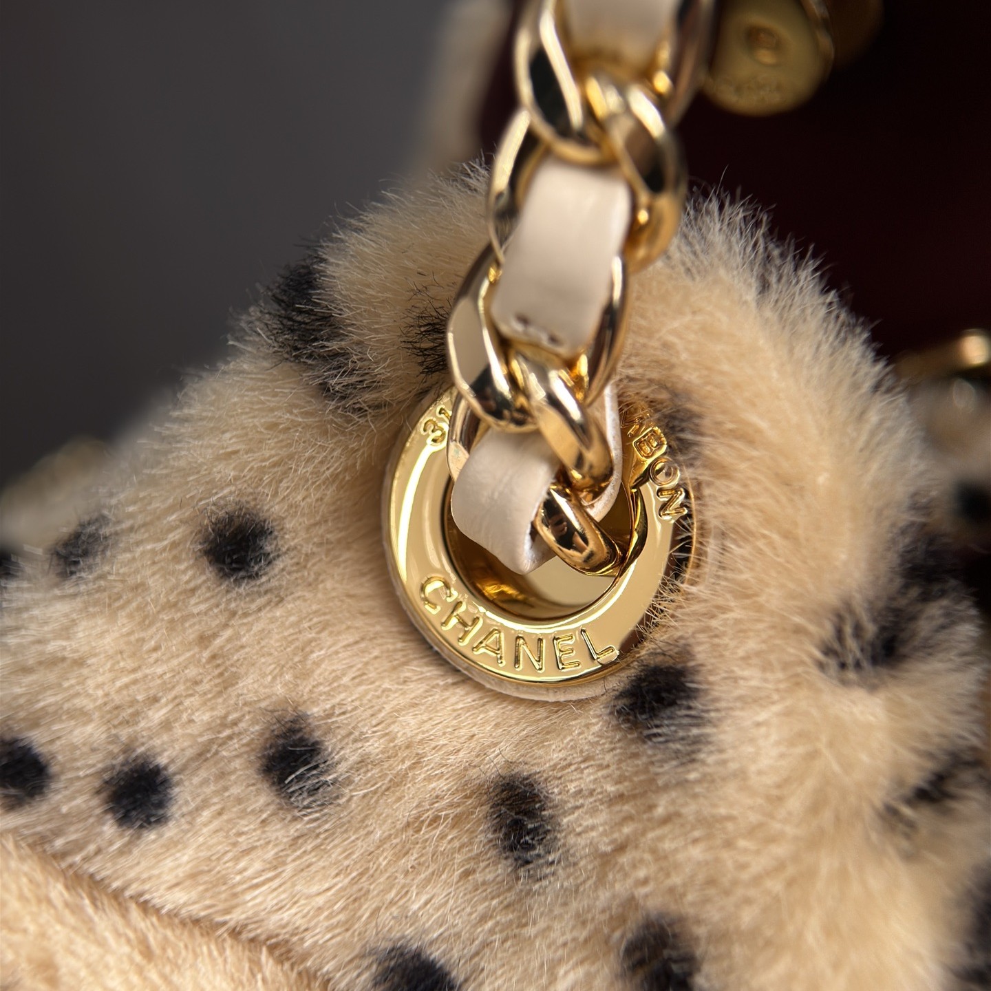Chanel Mini Bucket Bag in Short Pile Fur with Drawstring and Gold Hardware for Shoulder Carry