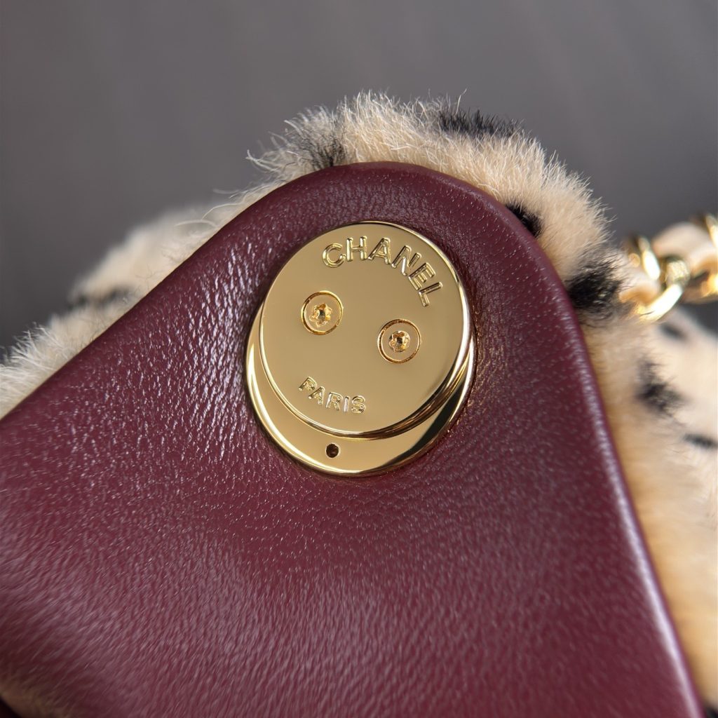 Chanel Mini Bucket Bag in Short Pile Fur with Drawstring and Gold Hardware for Shoulder Carry