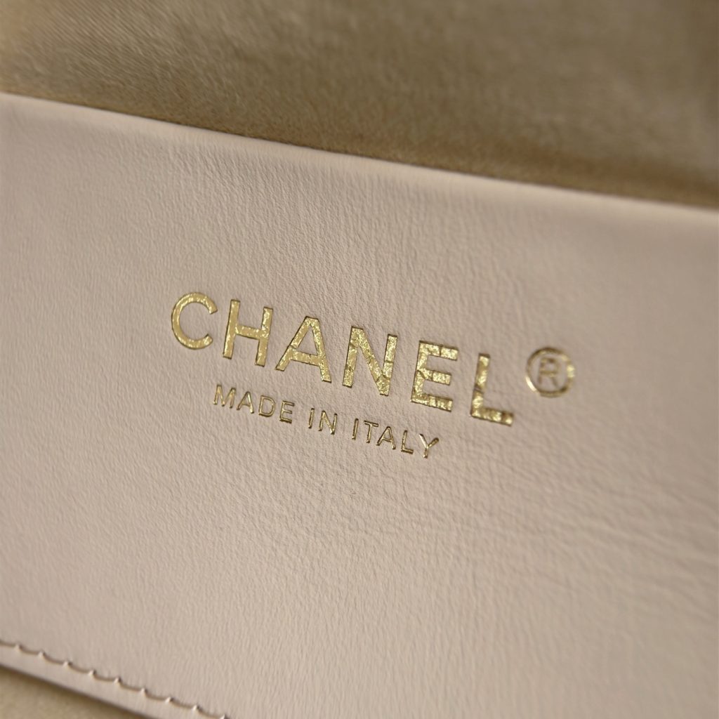 Chanel Mini Bucket Bag in Short Pile Fur with Drawstring and Gold Hardware for Shoulder Carry