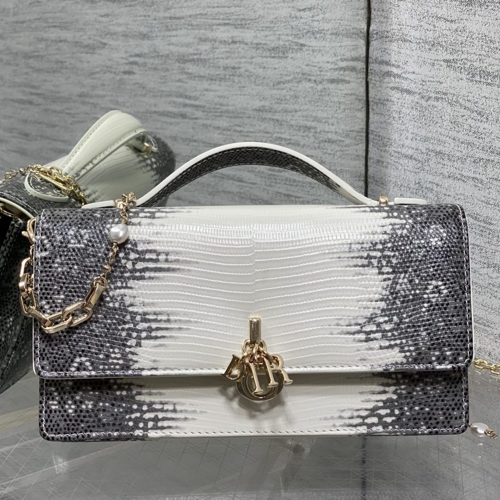 Dior Lady in Calfskin with Lizard Grain Pattern and Magnetic Snap for Handheld Shoulder Carry
