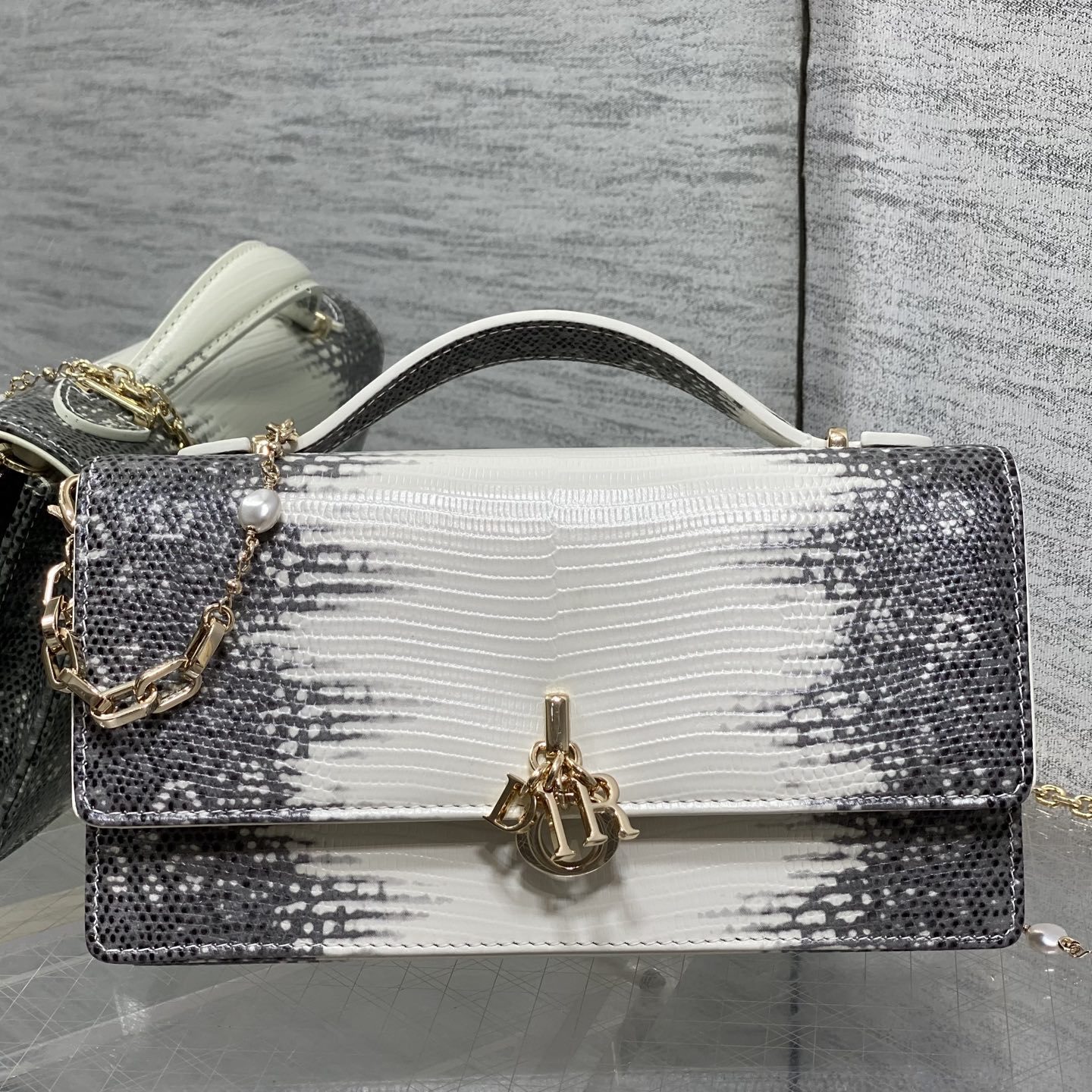 Dior Lady in Calfskin with Lizard Grain Pattern and Magnetic Snap for Handheld Shoulder Carry