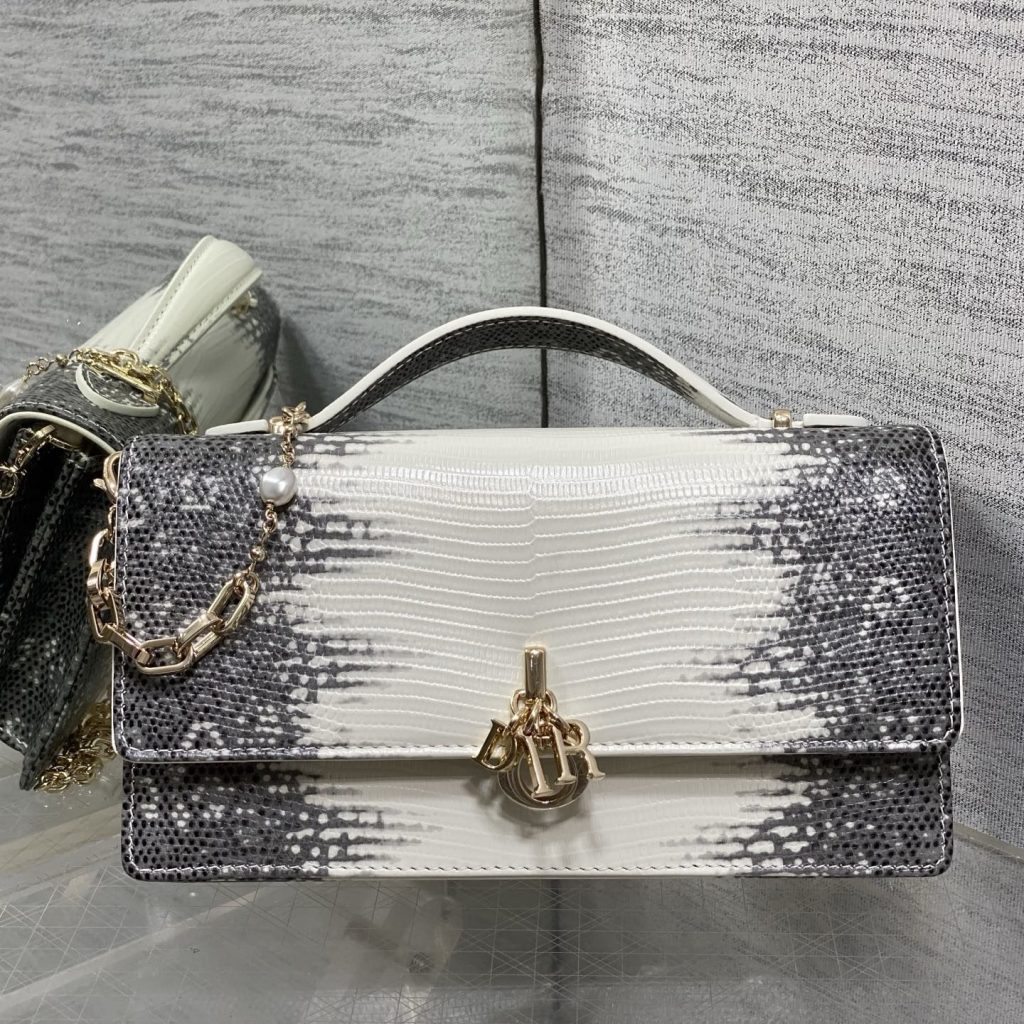Dior Lady in Calfskin with Lizard Grain Pattern and Magnetic Snap for Handheld Shoulder Carry