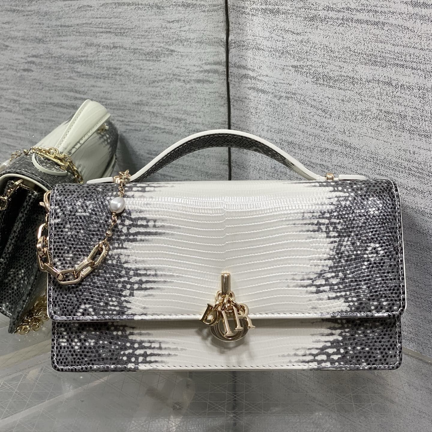 Dior Lady in Calfskin with Lizard Grain Pattern and Magnetic Snap for Handheld Shoulder Carry