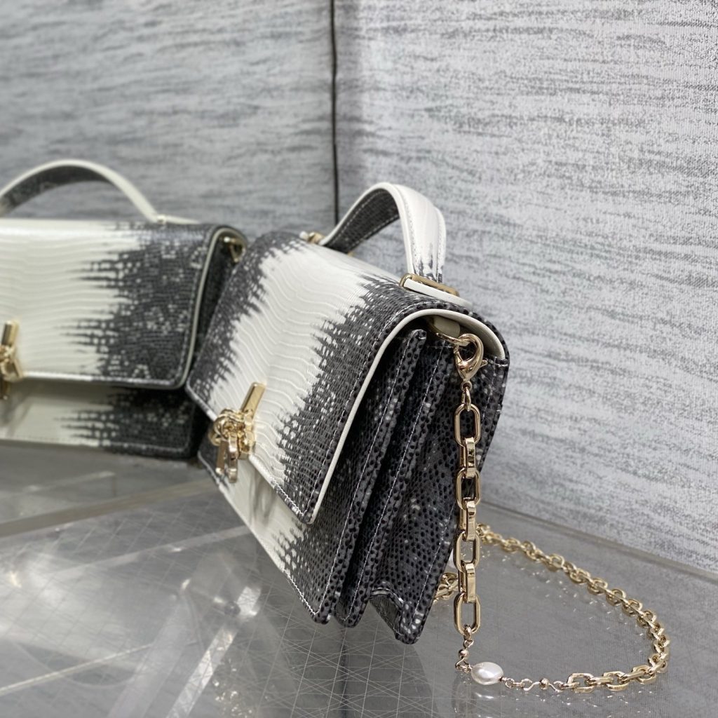Dior Lady in Calfskin with Lizard Grain Pattern and Magnetic Snap for Handheld Shoulder Carry