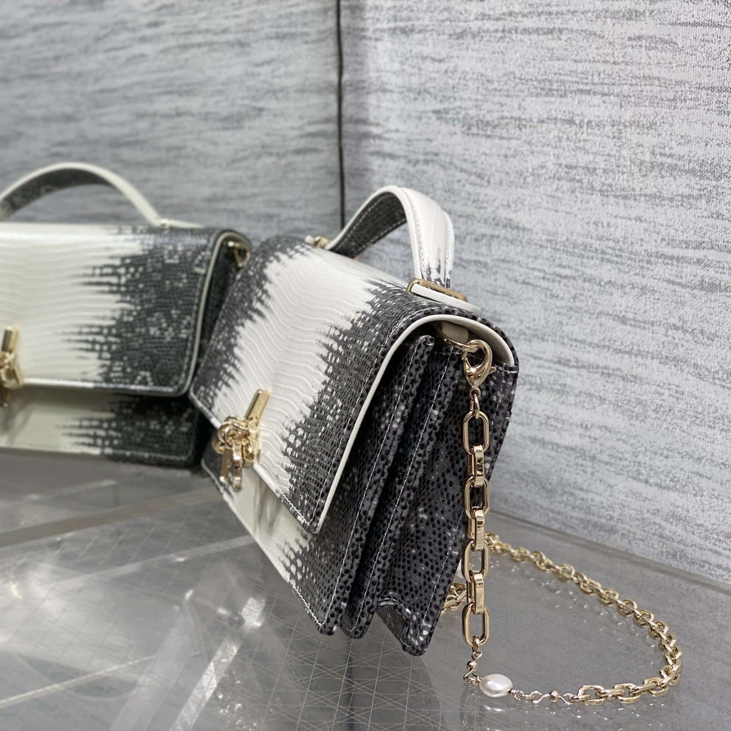 Dior Lady in Calfskin with Lizard Grain Pattern and Magnetic Snap for Handheld Shoulder Carry
