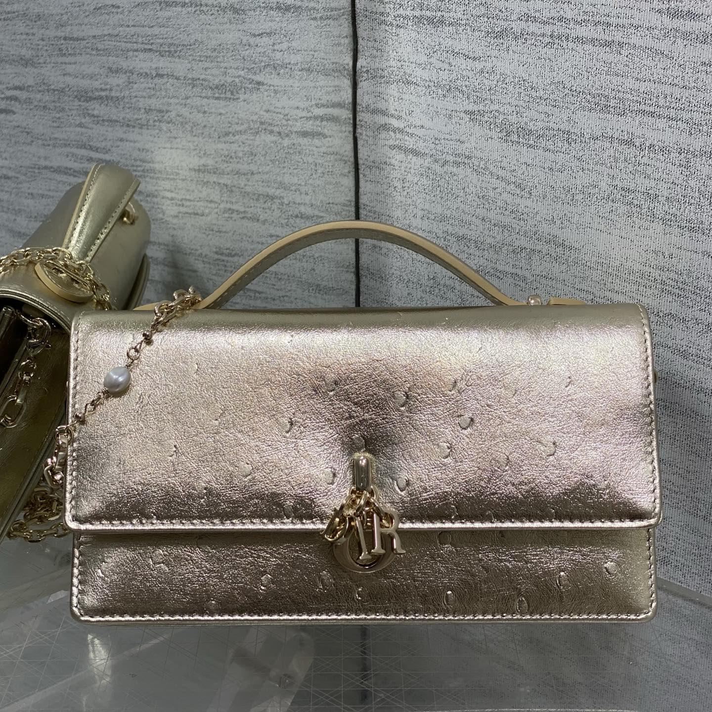Dior Lady in Embossed Ostrich Grain Leather with Flap and Turn-lock for Handheld Carry