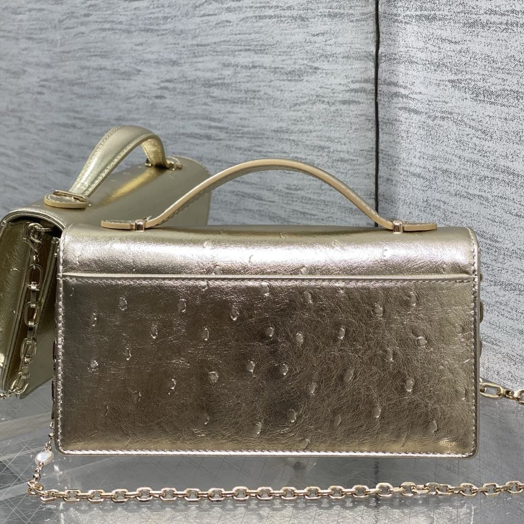 Dior Lady in Embossed Ostrich Grain Leather with Flap and Turn-lock for Handheld Carry