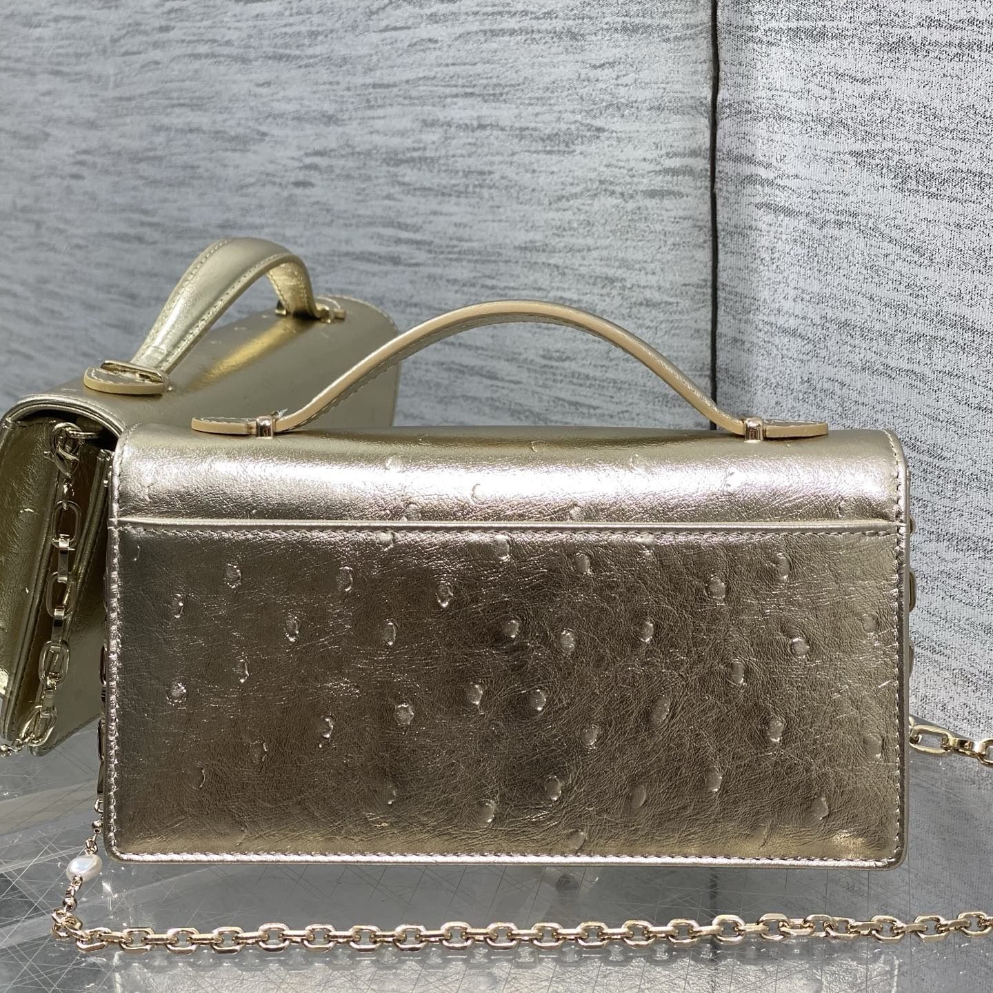 Dior Lady in Embossed Ostrich Grain Leather with Flap and Turn-lock for Handheld Carry
