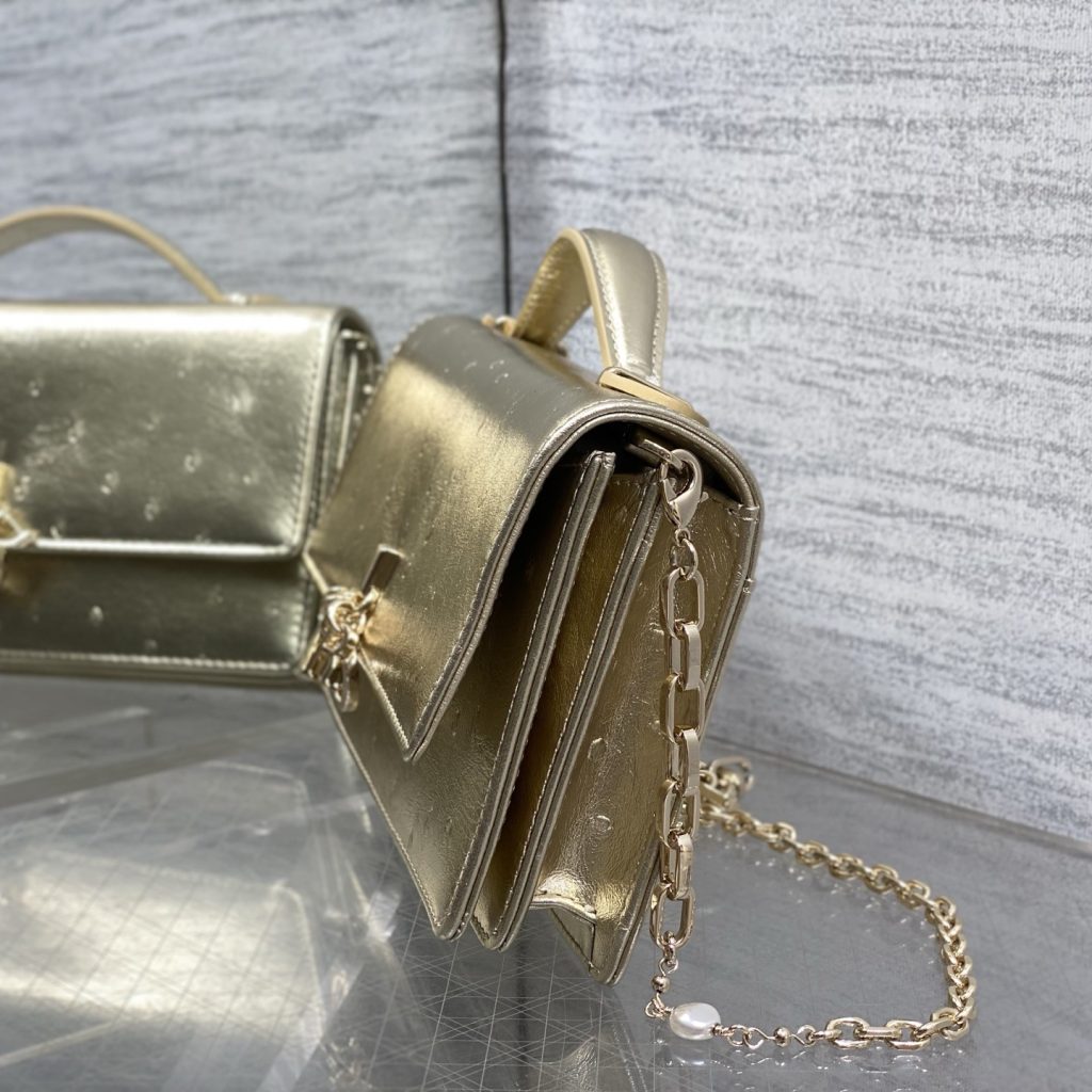 Dior Lady in Embossed Ostrich Grain Leather with Flap and Turn-lock for Handheld Carry