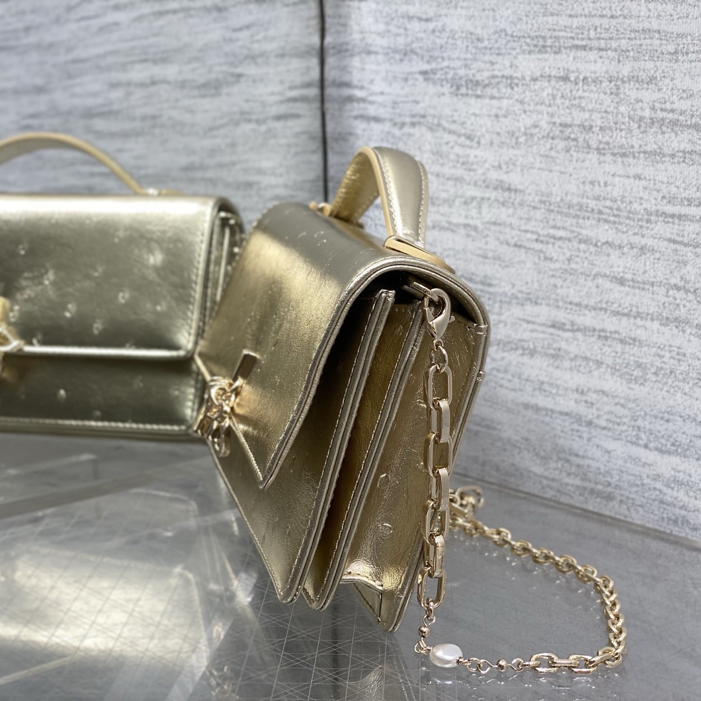 Dior Lady in Embossed Ostrich Grain Leather with Flap and Turn-lock for Handheld Carry