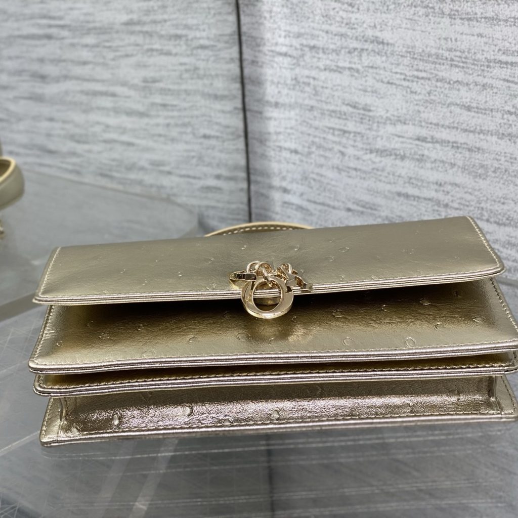 Dior Lady in Embossed Ostrich Grain Leather with Flap and Turn-lock for Handheld Carry