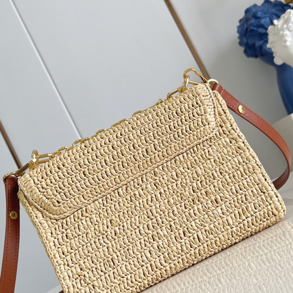Louis Vuitton Twist MM in Natural Straw with Lock for Shoulder Crossbody Bag Carry
