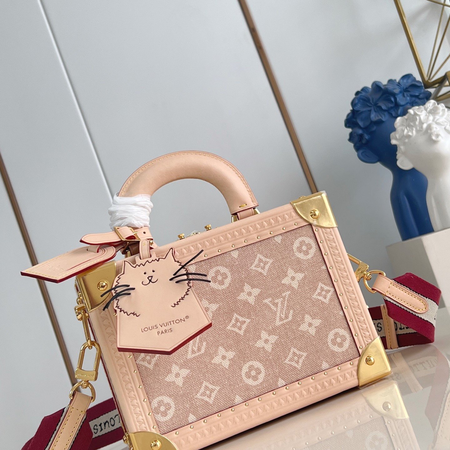 Louis Vuitton Petite Valise in Monogram Linen Canvas with Pink Leather Trim and Turn-lock Clasp