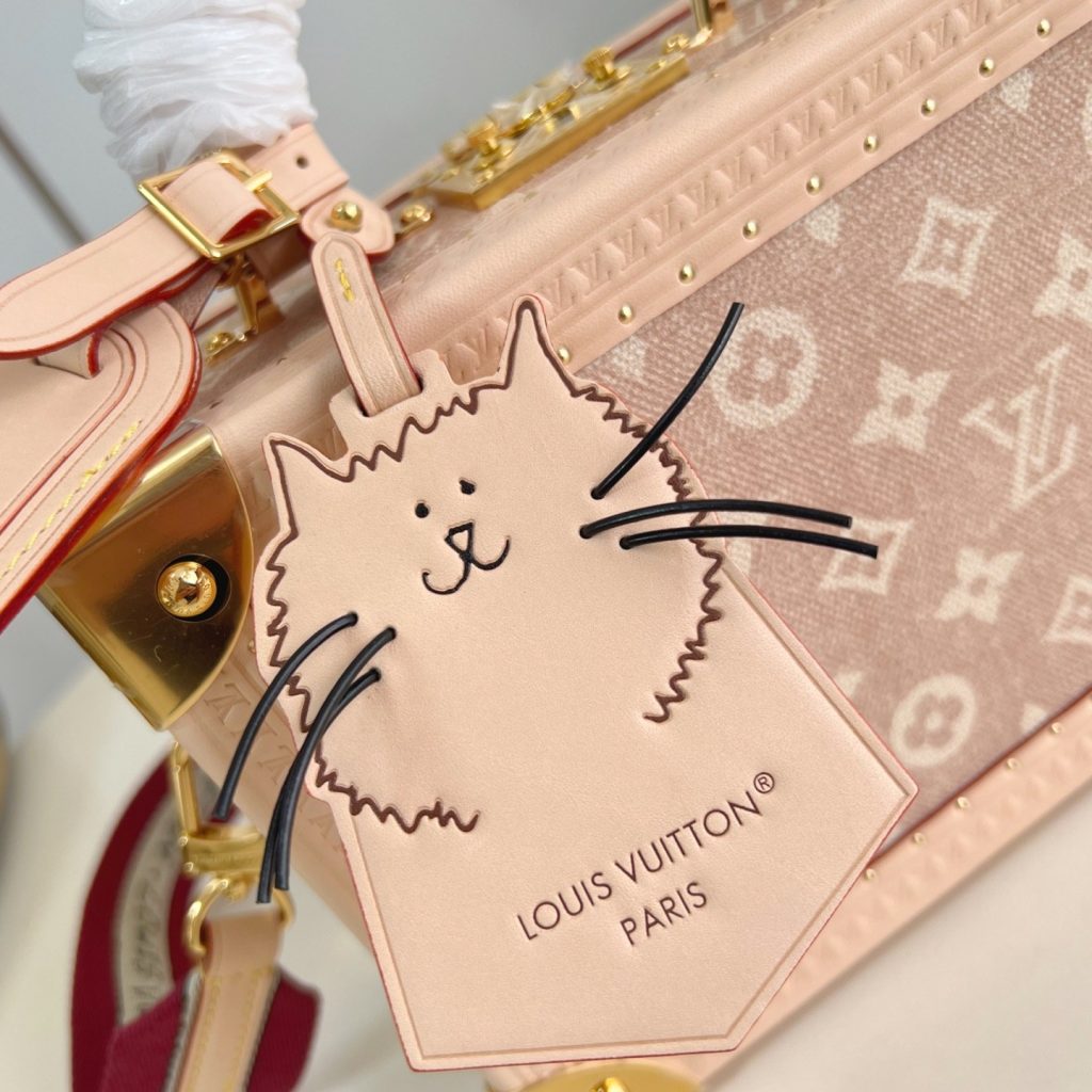 Louis Vuitton Petite Valise in Monogram Linen Canvas with Pink Leather Trim and Turn-lock Clasp