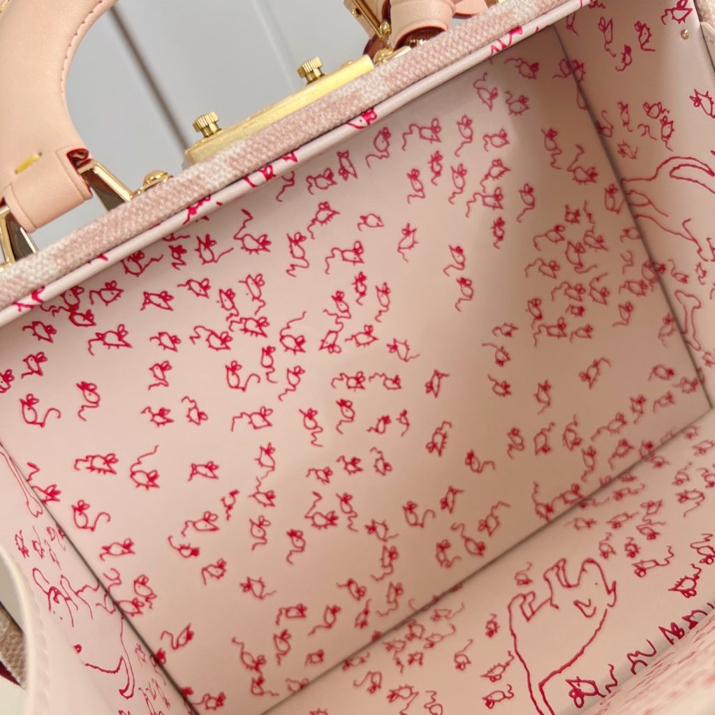 Louis Vuitton Petite Valise in Monogram Linen Canvas with Pink Leather Trim and Turn-lock Clasp