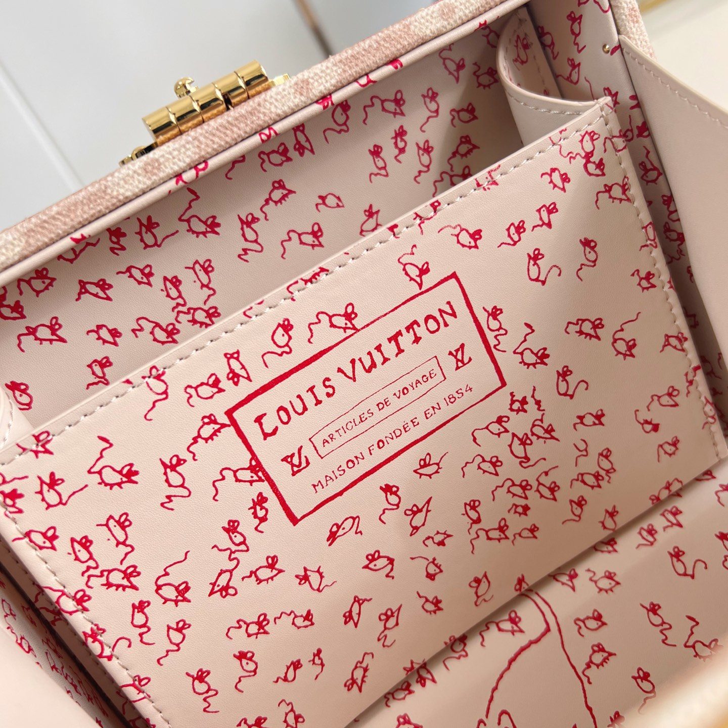 Louis Vuitton Petite Valise in Monogram Linen Canvas with Pink Leather Trim and Turn-lock Clasp