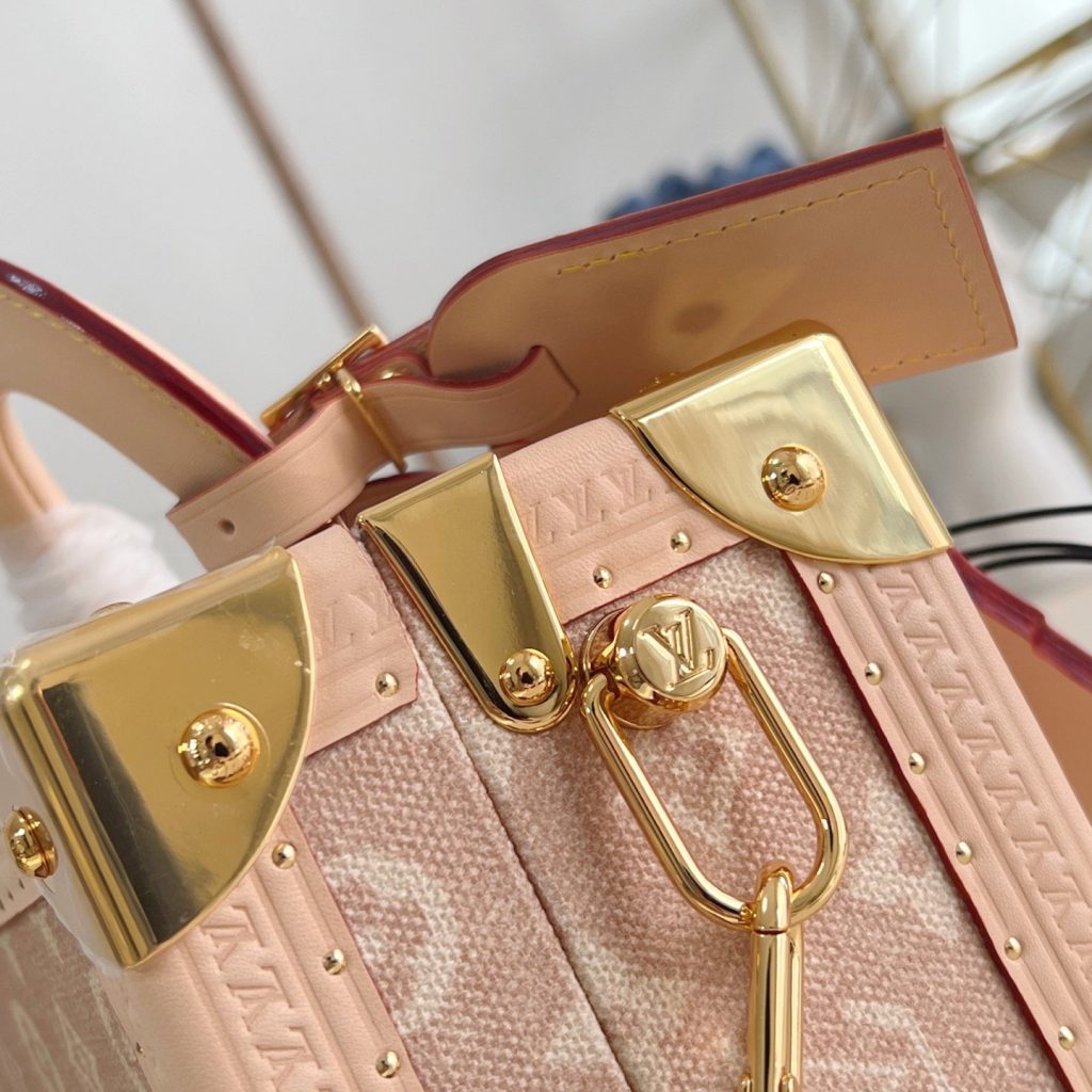Louis Vuitton Petite Valise in Monogram Linen Canvas with Pink Leather Trim and Turn-lock Clasp