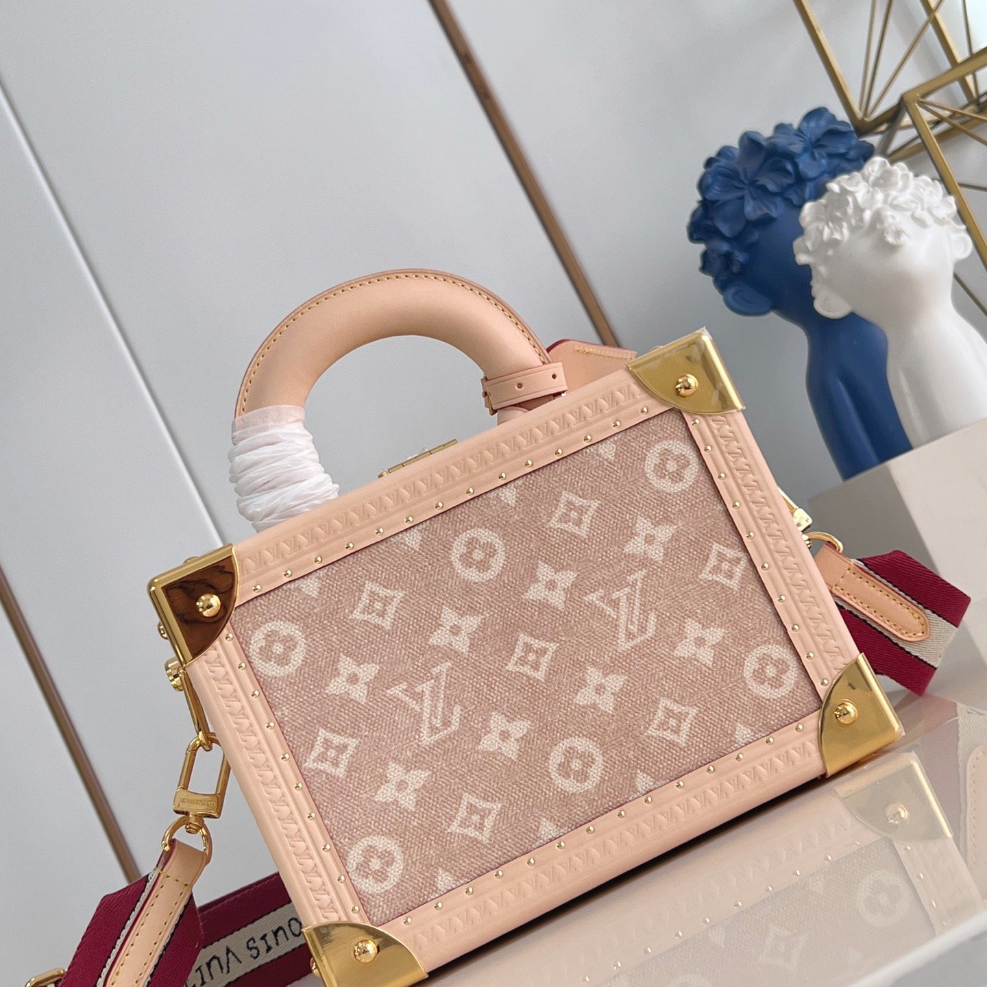 Louis Vuitton Petite Valise in Monogram Linen Canvas with Pink Leather Trim and Turn-lock Clasp