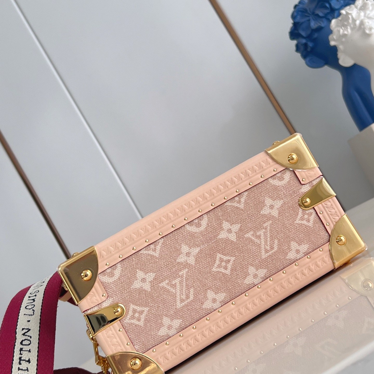Louis Vuitton Petite Valise in Monogram Linen Canvas with Pink Leather Trim and Turn-lock Clasp
