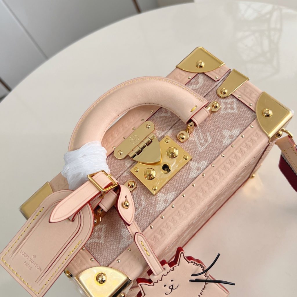Louis Vuitton Petite Valise in Monogram Linen Canvas with Pink Leather Trim and Turn-lock Clasp