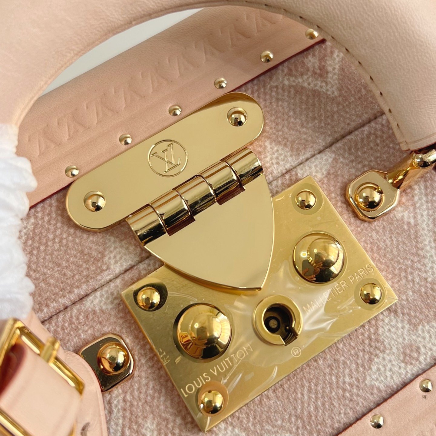 Louis Vuitton Petite Valise in Monogram Linen Canvas with Pink Leather Trim and Turn-lock Clasp