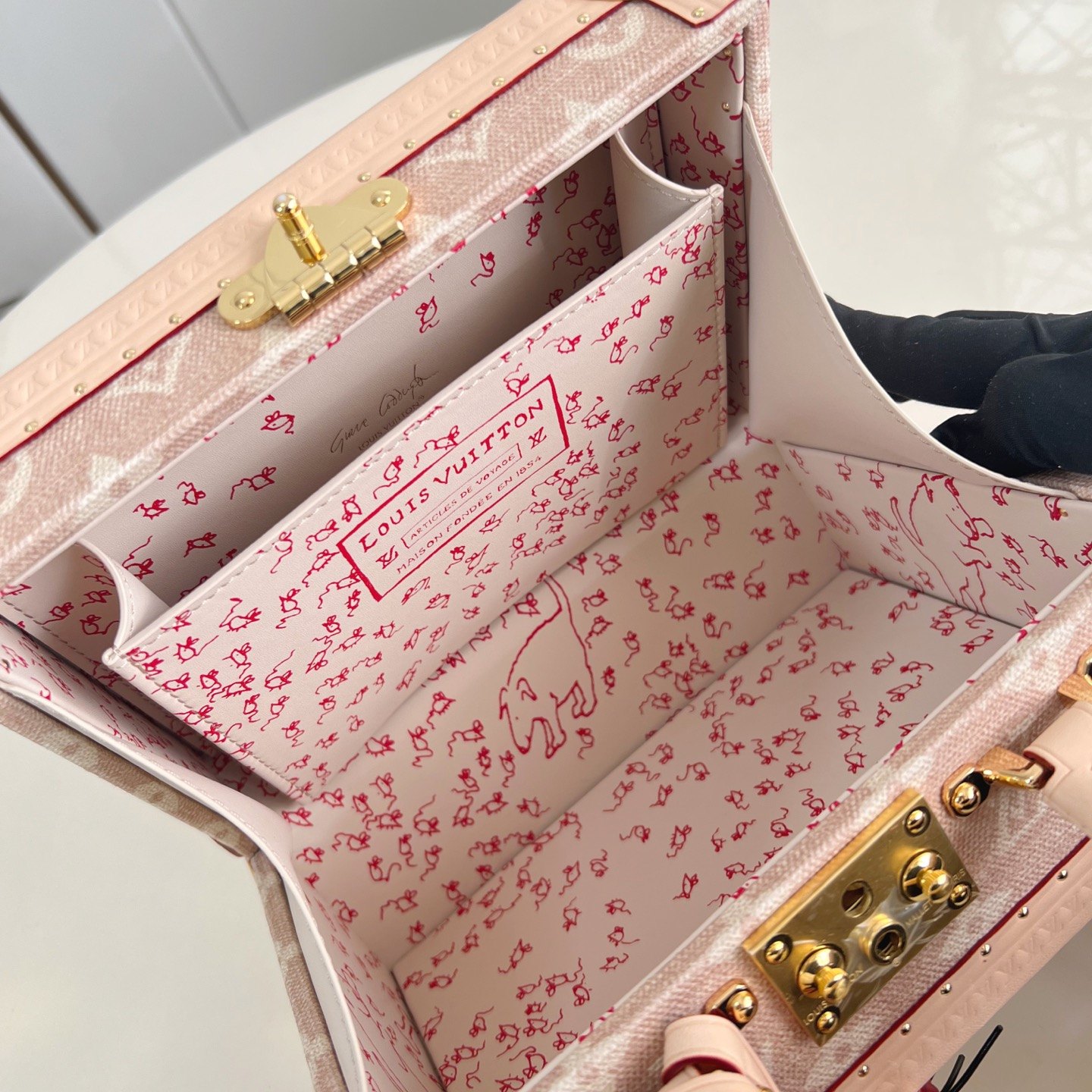 Louis Vuitton Petite Valise in Monogram Linen Canvas with Pink Leather Trim and Turn-lock Clasp
