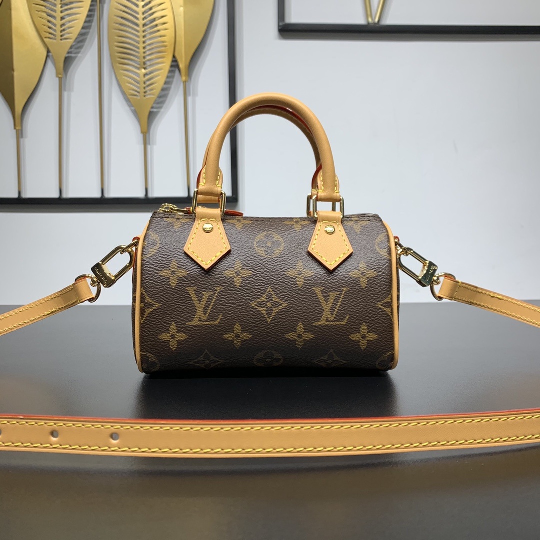 Louis Vuitton Nano Speedy in Monogram Canvas with Zipper Closure for HandheldShoulderCrossbody M8108