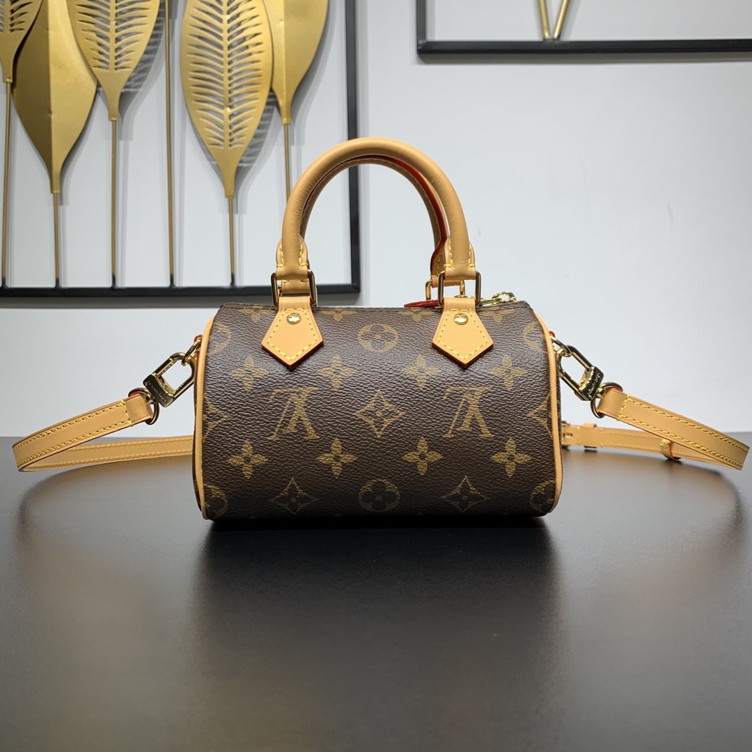 Louis Vuitton Nano Speedy in Monogram Canvas with Zipper Closure for HandheldShoulderCrossbody M8108