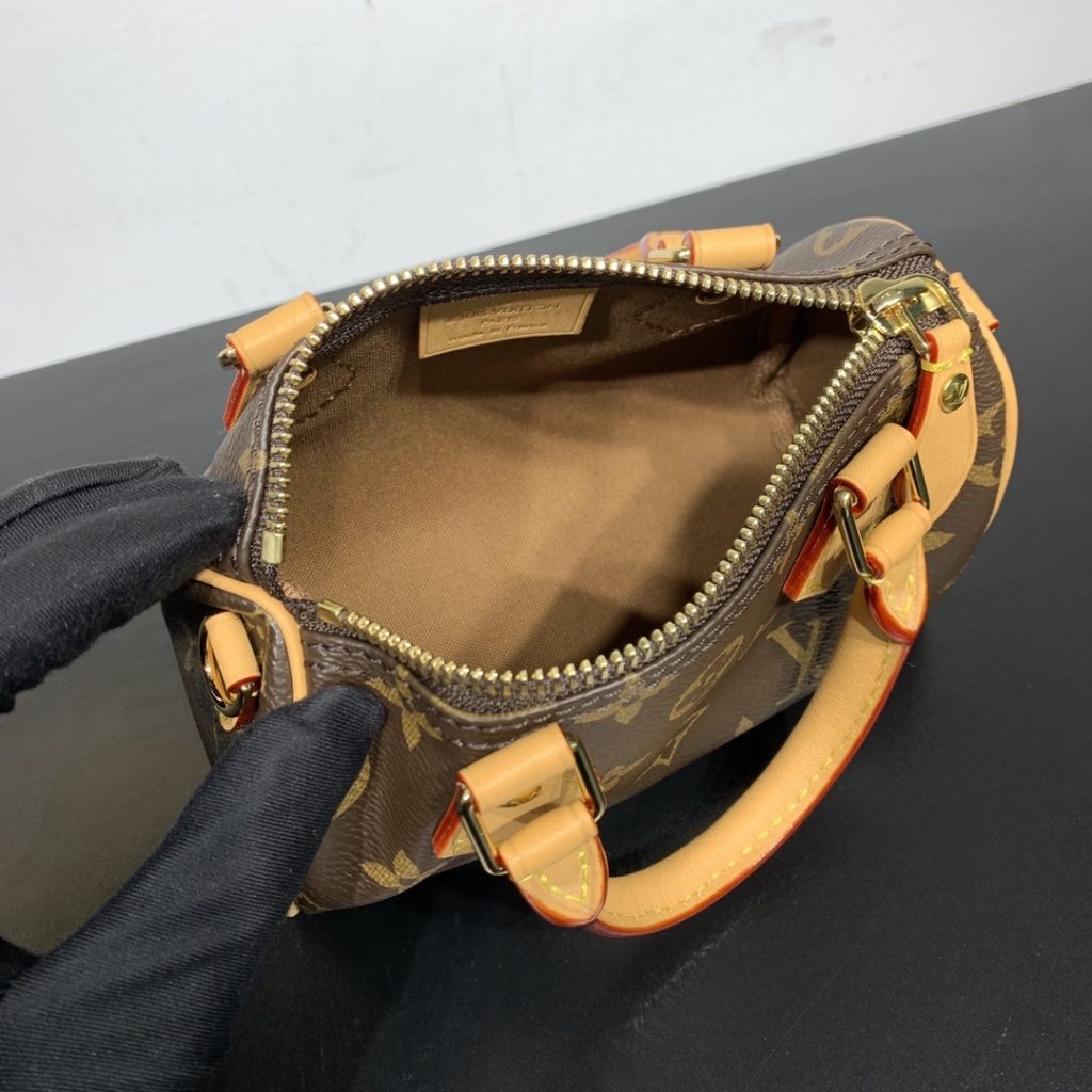 Louis Vuitton Nano Speedy in Monogram Canvas with Zipper Closure for HandheldShoulderCrossbody M8108