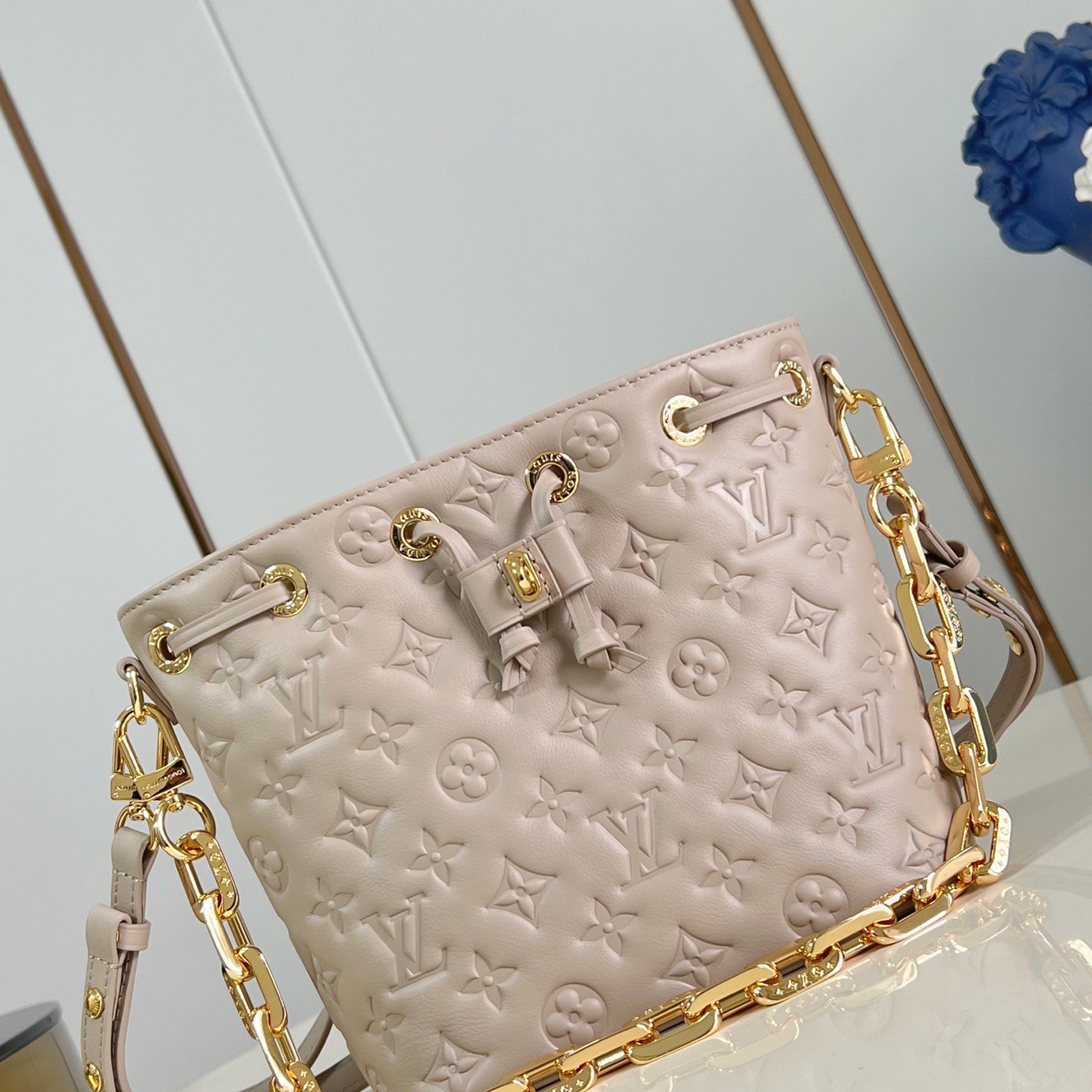 Louis Vuitton Coussin in Monogram Embossed Lambskin with Drawstring Closure for Shoulder BagCrossbod