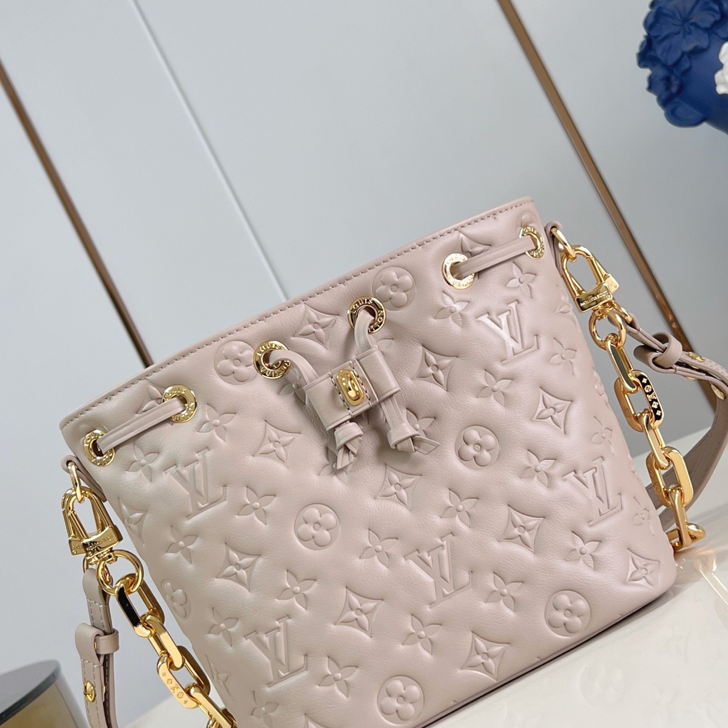 Louis Vuitton Coussin in Monogram Embossed Lambskin with Drawstring Closure for Shoulder BagCrossbod