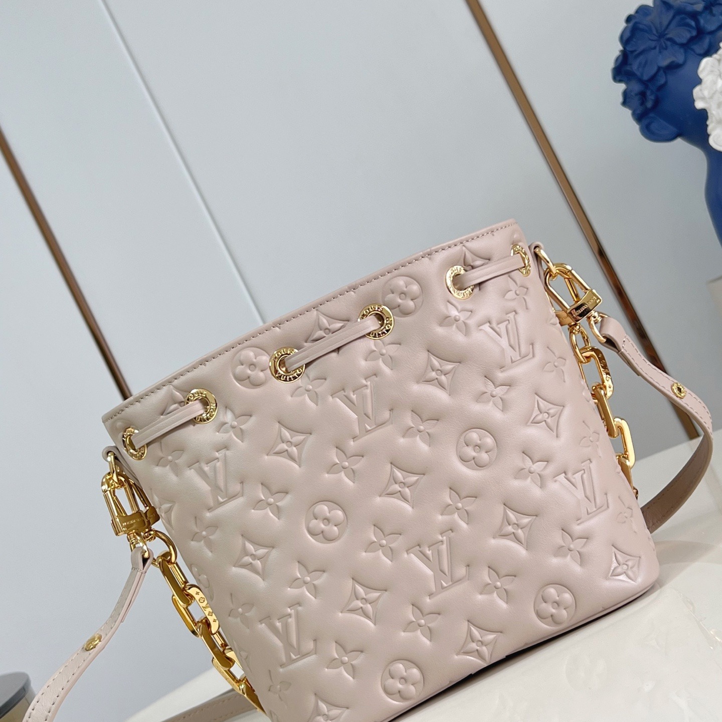 Louis Vuitton Coussin in Monogram Embossed Lambskin with Drawstring Closure for Shoulder BagCrossbod