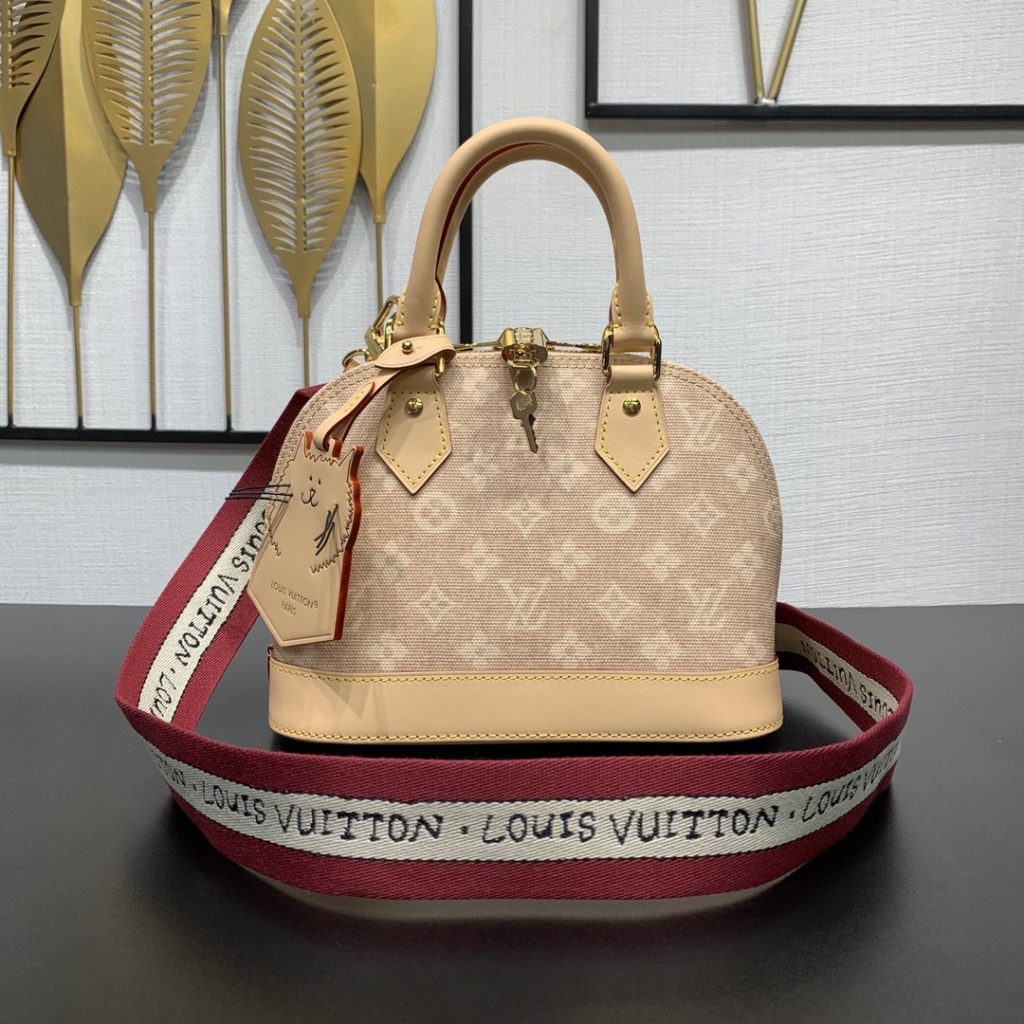 Louis Vuitton Alma BB in Monogram Eclipse Canvas with Vachetta Leather Trim and Zipper for Handheld