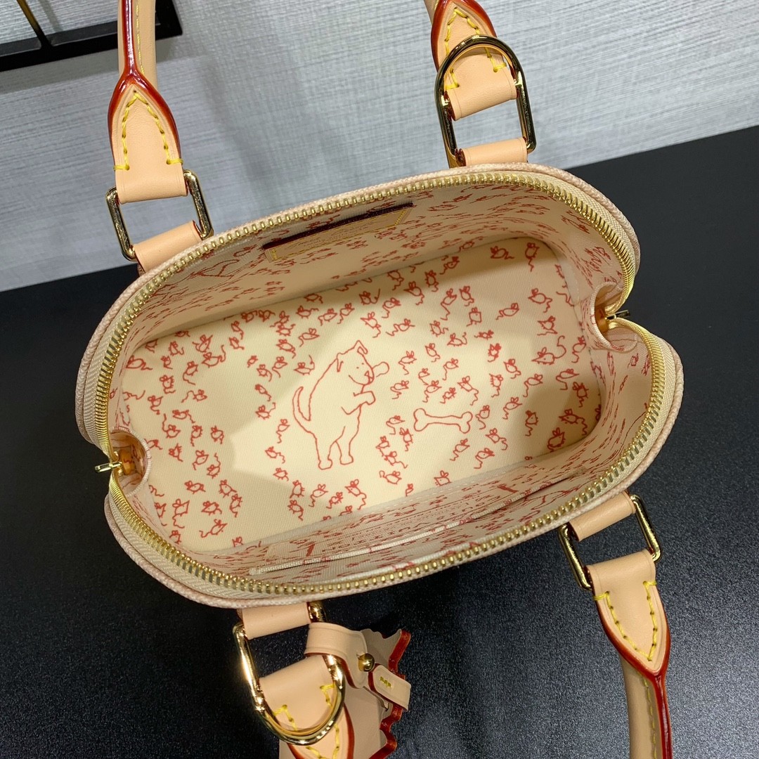 Louis Vuitton Alma BB in Monogram Eclipse Canvas with Vachetta Leather Trim and Zipper for Handheld