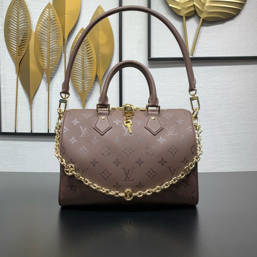 Louis Vuitton Speedy Bandoulière in Monogram Eclipse Grained Calfskin with Zipper Closure for Handhe